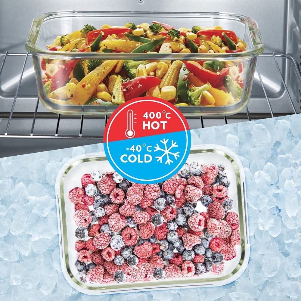 Borosil Klip N Store Glass Storage Container For Kitchen With Air-Tight Lid, Microwave & Oven Safe, Round, 400 ml, Clear
