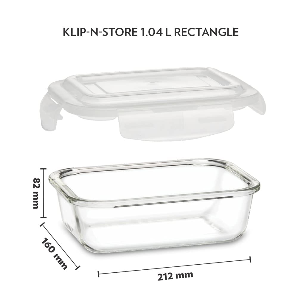 Borosil Klip N Store Glass Storage Container For Kitchen With Air-Tight Lid, Microwave & Oven Safe, Round, 400 ml, Clear