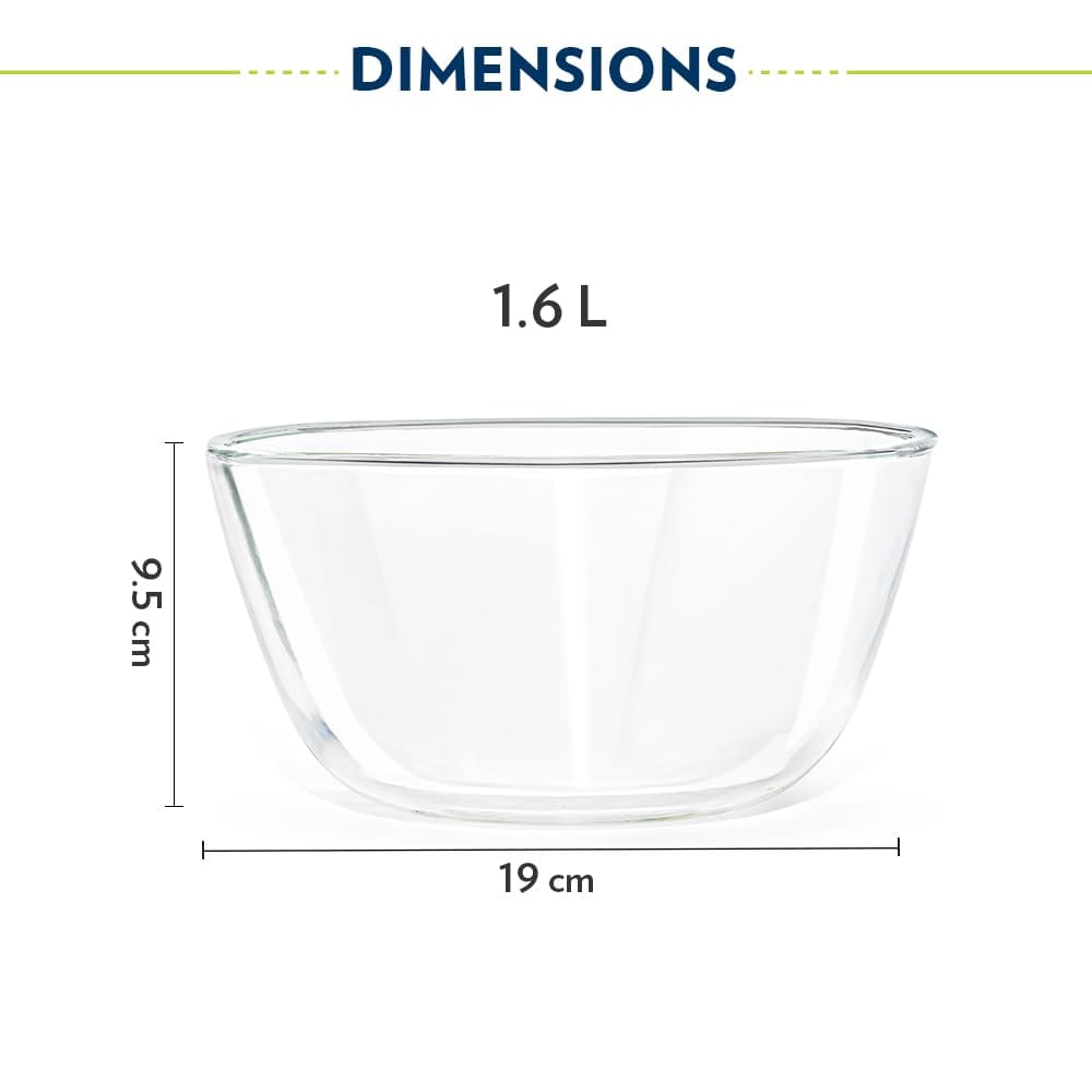 Borosil Square Shape Serving & Mixing Bowl | Borosilicate Glass Bowl for Kitchen & Dinning | Bowl for Mixing Dough, Salad, Batter | Microwave & Dishwasher Safe | Transparent