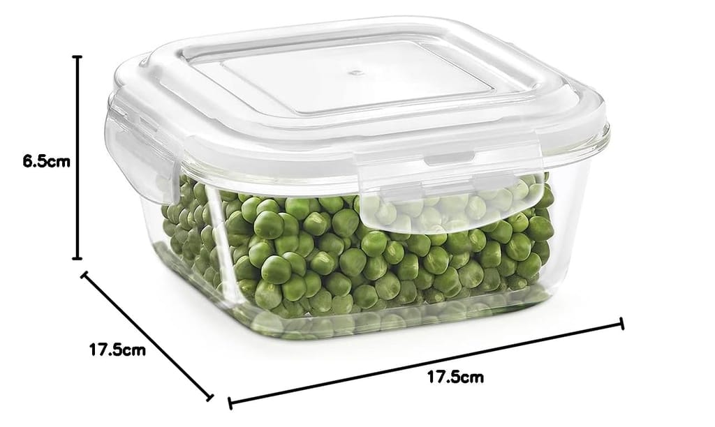 Borosil Klip N Store Glass Storage Container For Kitchen With Air-Tight Lid, Microwave & Oven Safe, Square, 1 L, Clear