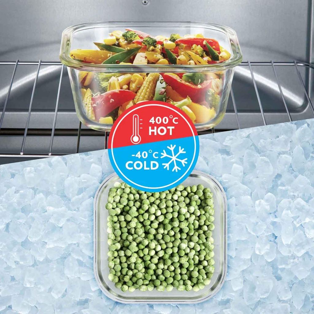 Borosil Klip N Store Glass Storage Container For Kitchen With Air-Tight Lid, Microwave & Oven Safe, Square, 1 L, Clear
