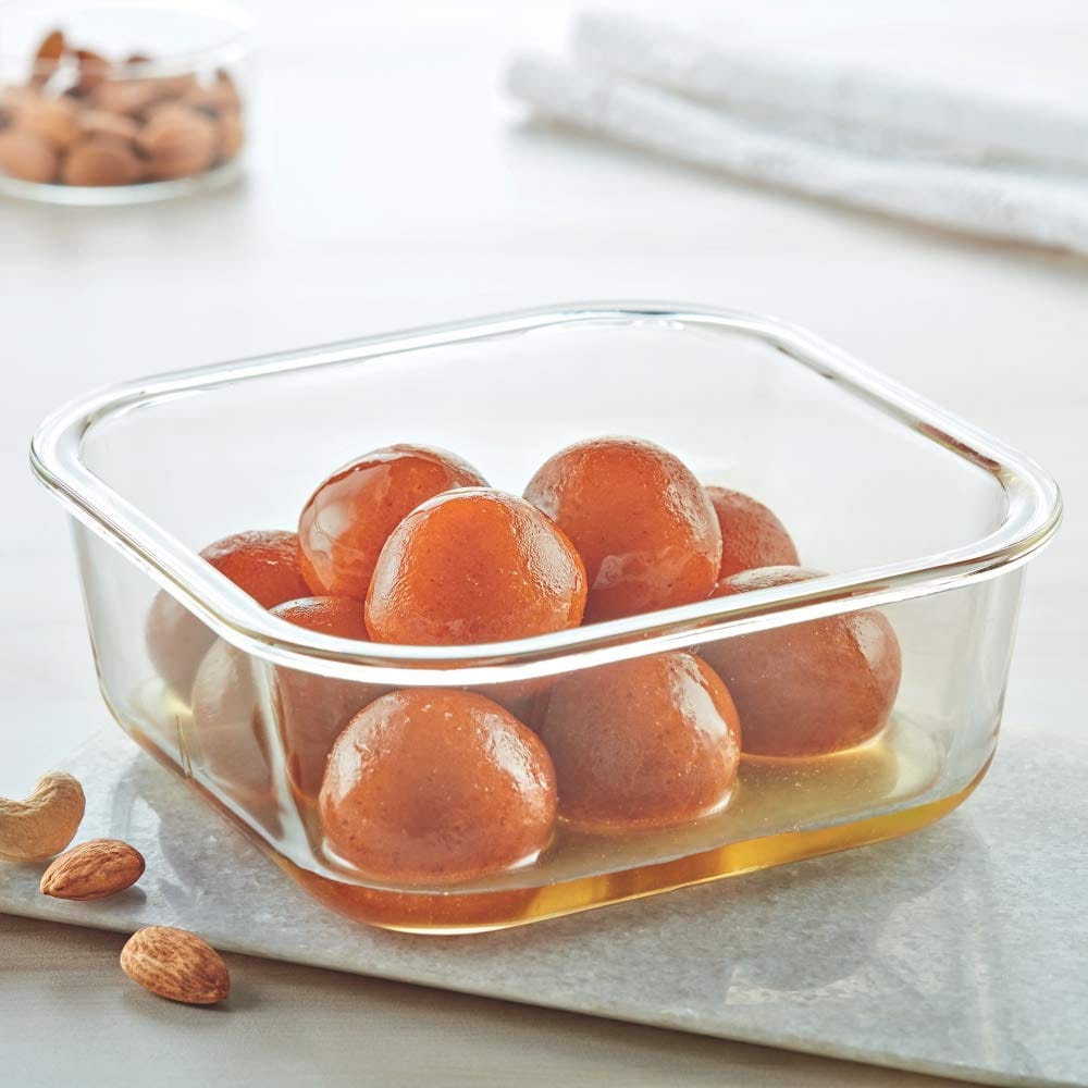 Borosil Klip N Store Glass Storage Container For Kitchen With Air-Tight Lid, Microwave & Oven Safe, Square, 1 L, Clear