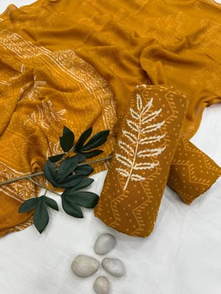 Pure Cotton Unstitched Suit With Chiffon Dupatta-As shown in picture / 2.5 mtr each / Pure cotton with chiffon dupatta