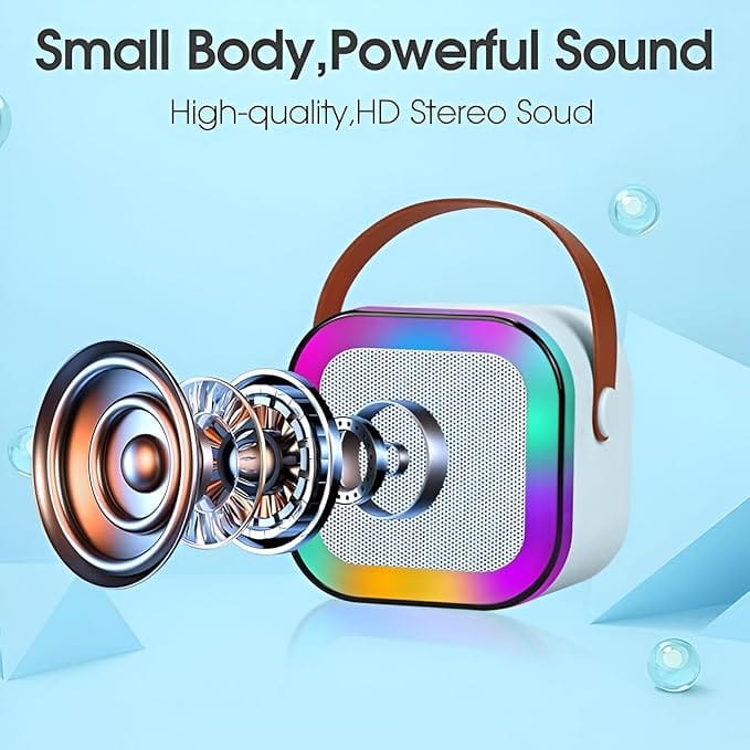 K12 Karaoke Speaker for Kids Adults, Mini Portable Bluetooth Speaker with Wireless Mic & Dynamic Lights Birthday Gift for Girls, Boys & Toddlers Ages (Multi Colour)