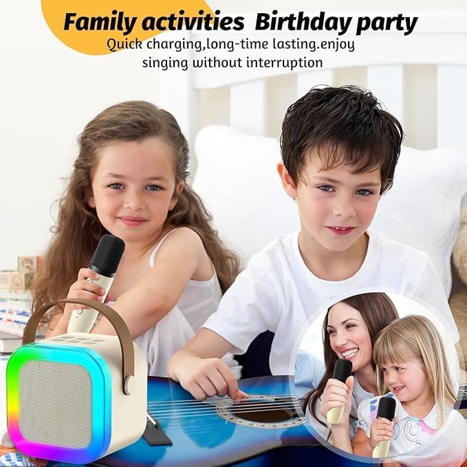 K12 Karaoke Speaker for Kids Adults, Mini Portable Bluetooth Speaker with Wireless Mic & Dynamic Lights Birthday Gift for Girls, Boys & Toddlers Ages (Multi Colour)