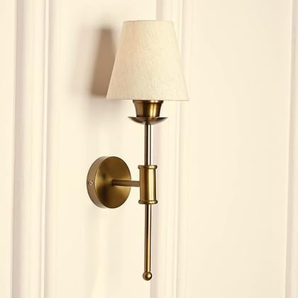 Divine Trends Antique Brass Finish Spacer Wall Lamp with Off White Shade for Living Room, Bedroom, Home Decoration Wall Light Pack of 1