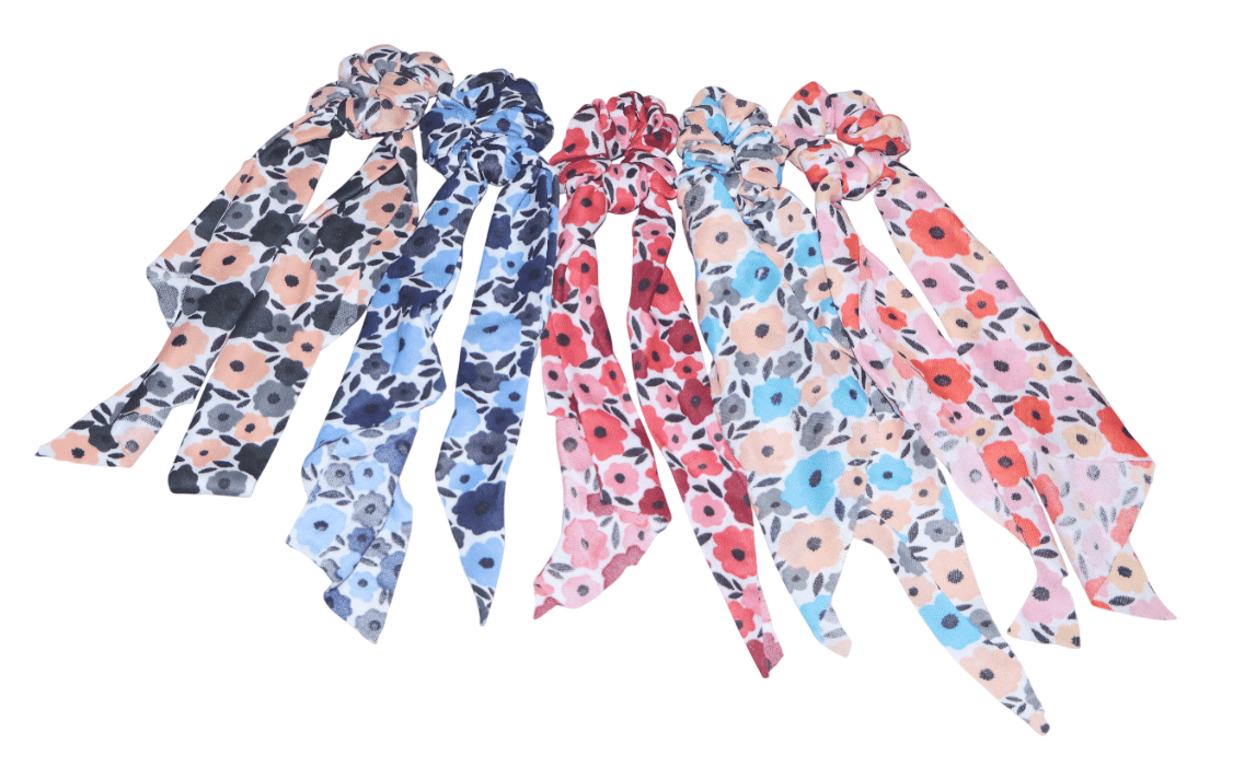 Floral Ribbon Scrunchies Set of 5 | Hair Accessories