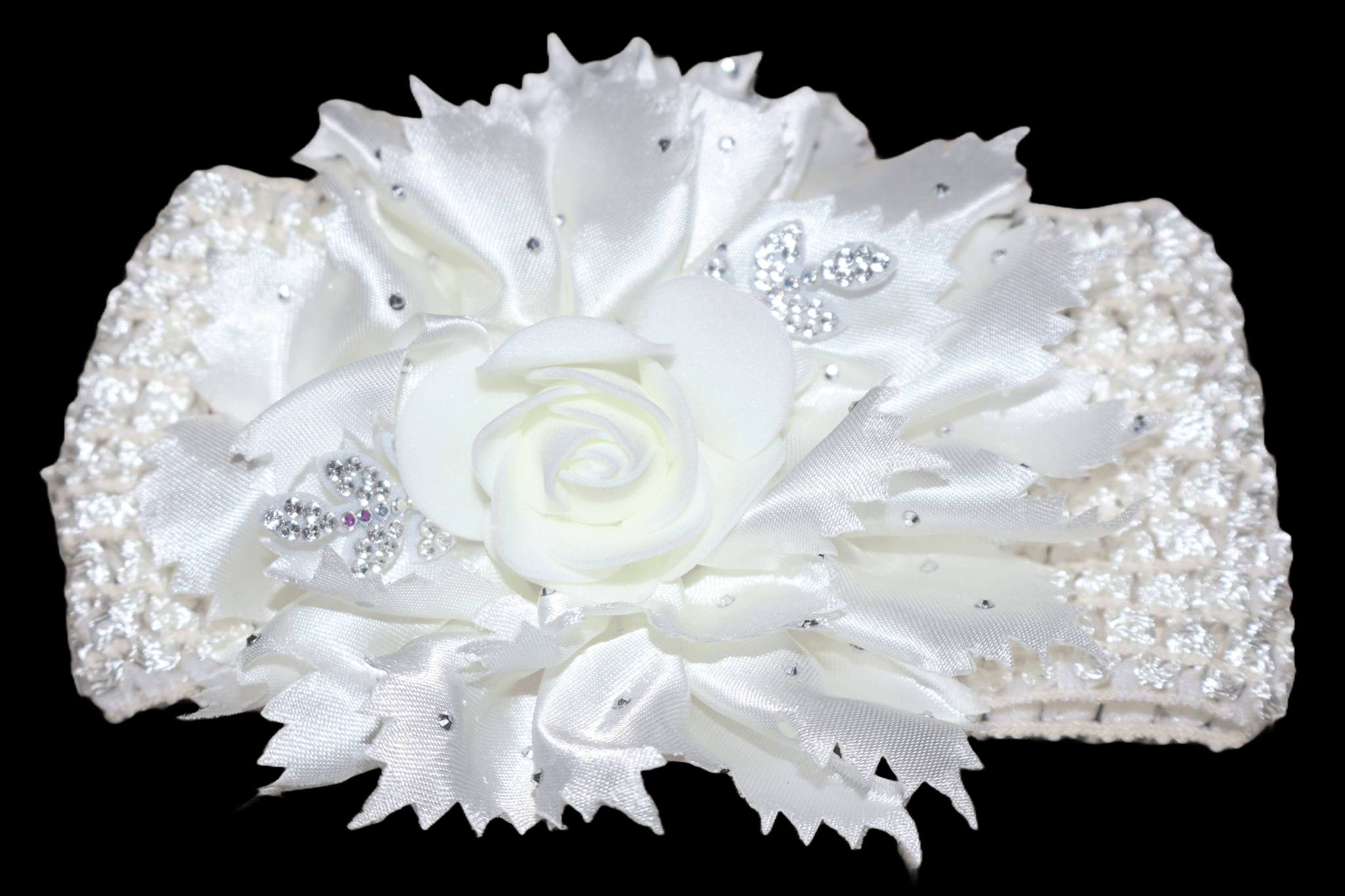 White Floral Baby Headband with Rhinestones
