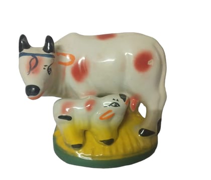 Ceramic Cow & Calf Figurine