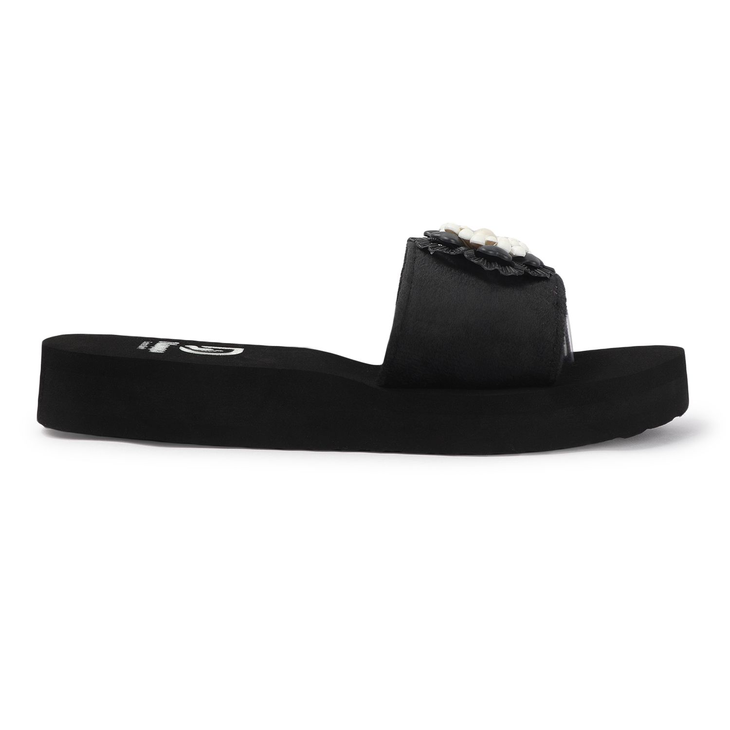 Trendy Women Dhamasa Doctor Sole Black Platform Slippers with Black & White Floral Design 2025 a