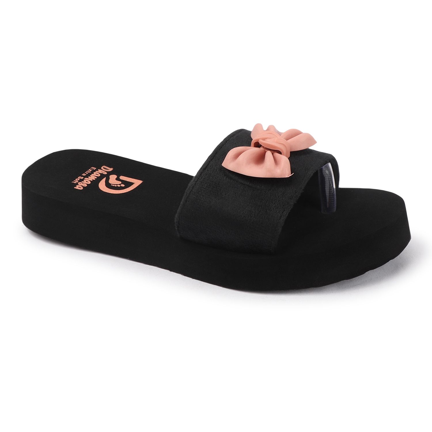 Sophisticated Women Dhamasa Women's Black Slide Slippers with Pink Bow - Elegant & Comfortable F