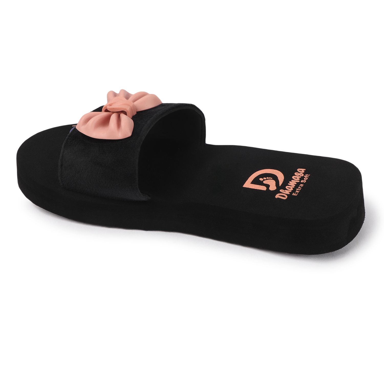 Sophisticated Women Dhamasa Women's Black Slide Slippers with Pink Bow - Elegant & Comfortable F