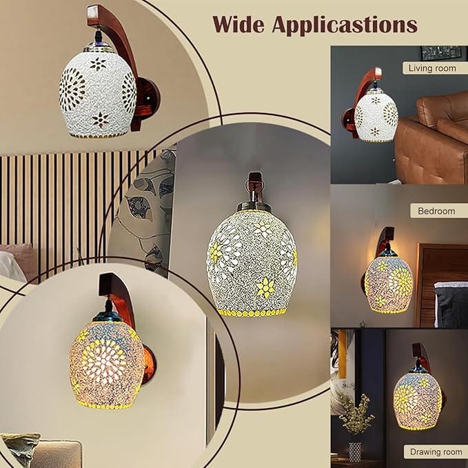 Handcrafted Glass & Wooded Decorative Wall Hanging Light for Living Room, Downside Wall Lamp for Bedroom & Mirror