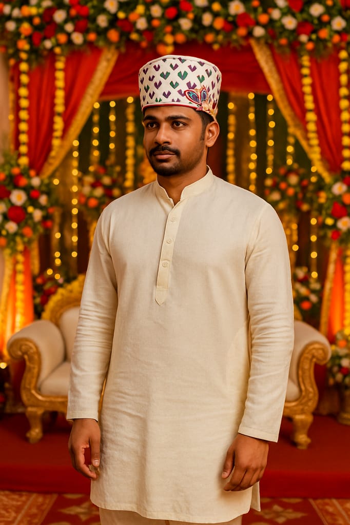 Handcrafted Decorative Hat Box – Red & Blue Heart Pattern with Sunburst Design