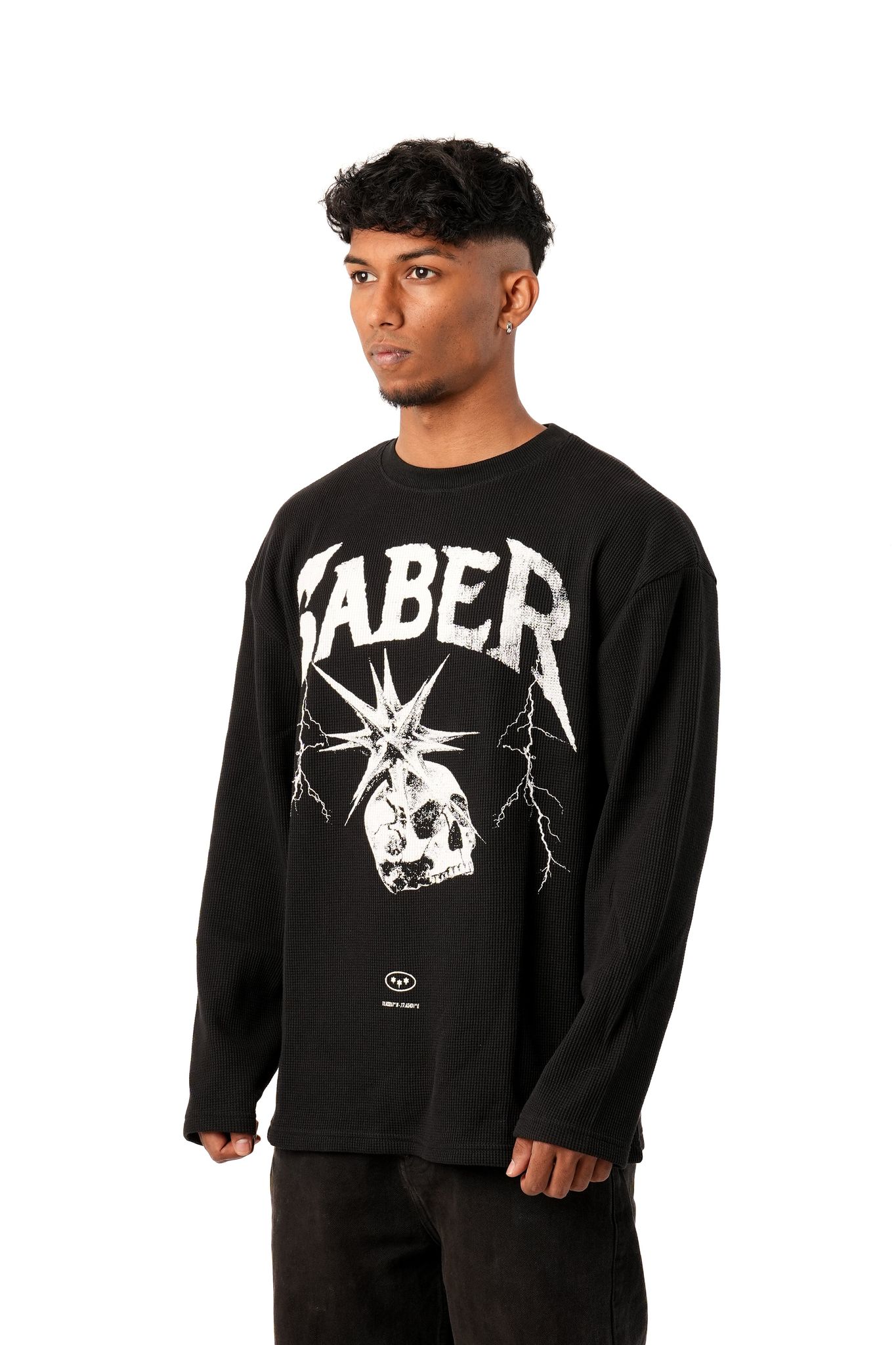 StarSkull Waffle Long Sleeve T-Shirt [Black]-M
