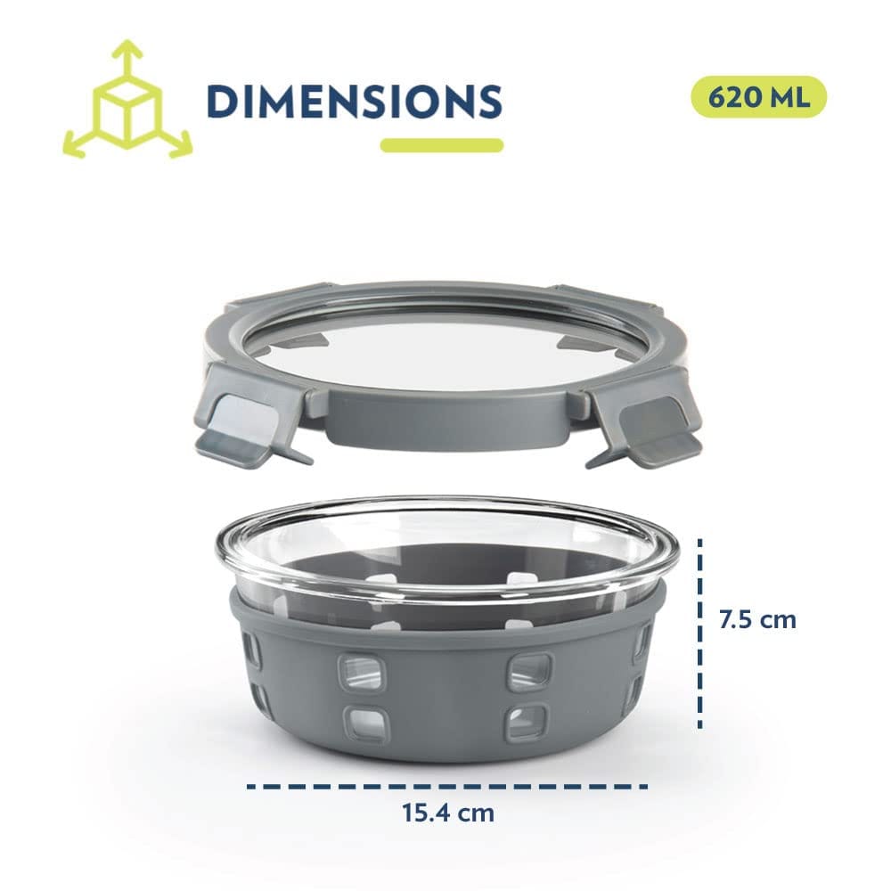 Borosil Klip Plus Airtight Glass Food Storage Containers with Locking Lids, Leakproof and BPA-Free, Perfect for Meal Prep and Leftovers