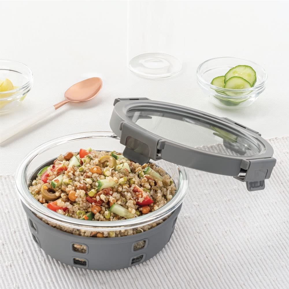 Borosil Klip Plus Airtight Glass Food Storage Containers with Locking Lids, Leakproof and BPA-Free, Perfect for Meal Prep and Leftovers
