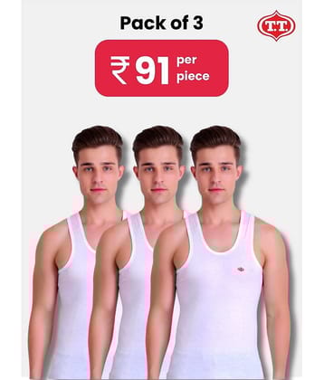 TT Pack of 3 Cotton Sleeveless Vest For Men ( White )