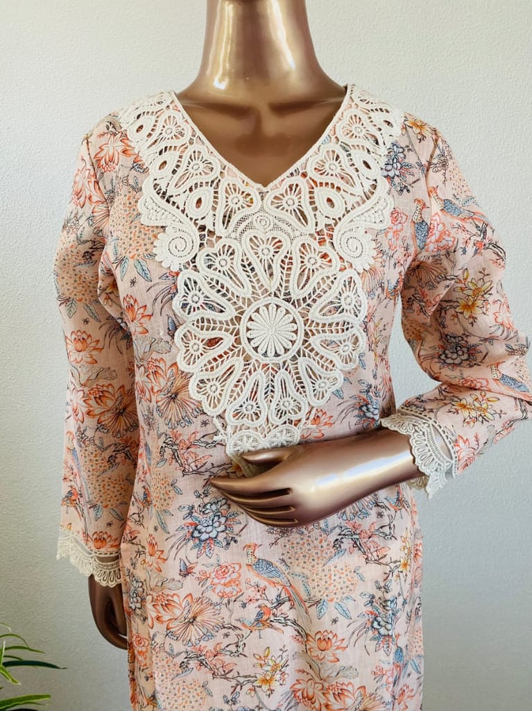 Floral Printed Pakistani Suit Set with Lace Details