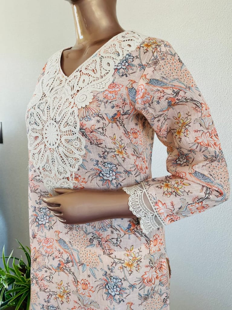 Floral Printed Pakistani Suit Set with Lace Details