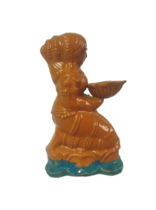 Handcrafted Ceramic Diya Figurine: Indian Lady with Lamp
