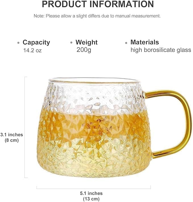 Coffee Mug with Golden Handle 480 ML Borosilicate Glass Cup for Green Tea, Coffee,Milk Lemon Tea