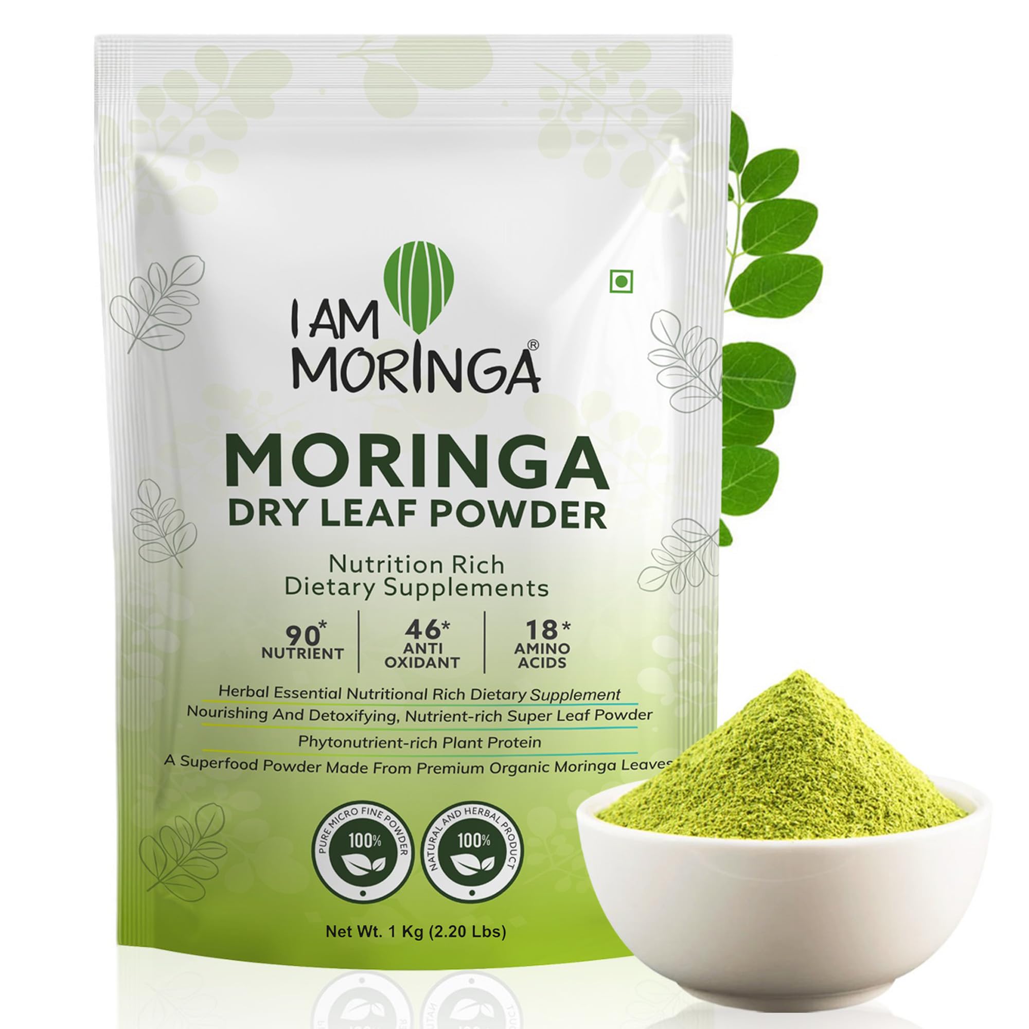 I AM MORINGA Moringa Dry Leaf Powder, 1 Kg, Nutrition Rich Dietary Supplement