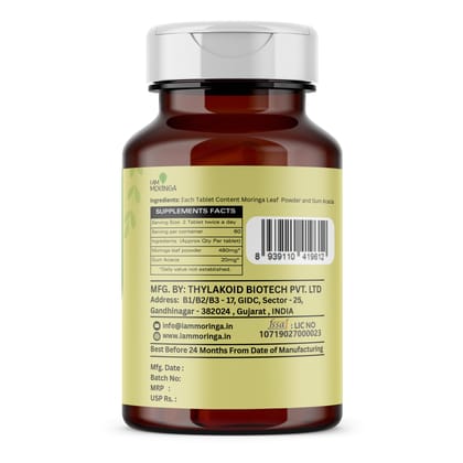 I Am Moringa | Moringa Tablet | Purely Natural Healer | No Chemical | No Side Effects | 120nos. | (Package 1)