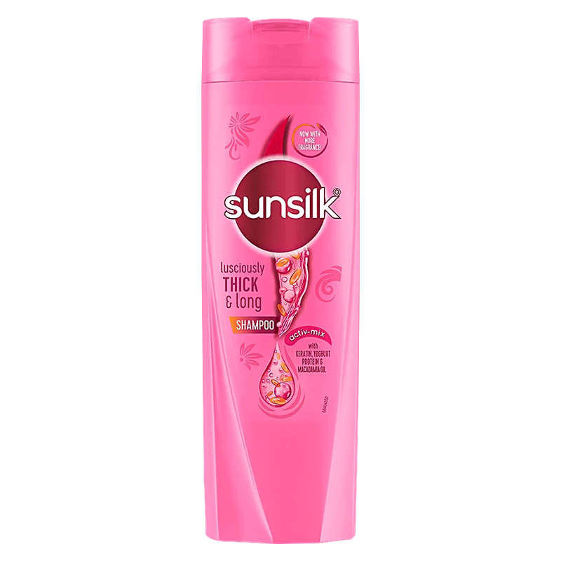 Sunsilk Lusciously Thick & Long Shampoo - With Keratin, Yoghurt Protein & Macadamia Oil, For 2X Thicker & Fuller Hair, 180 Ml