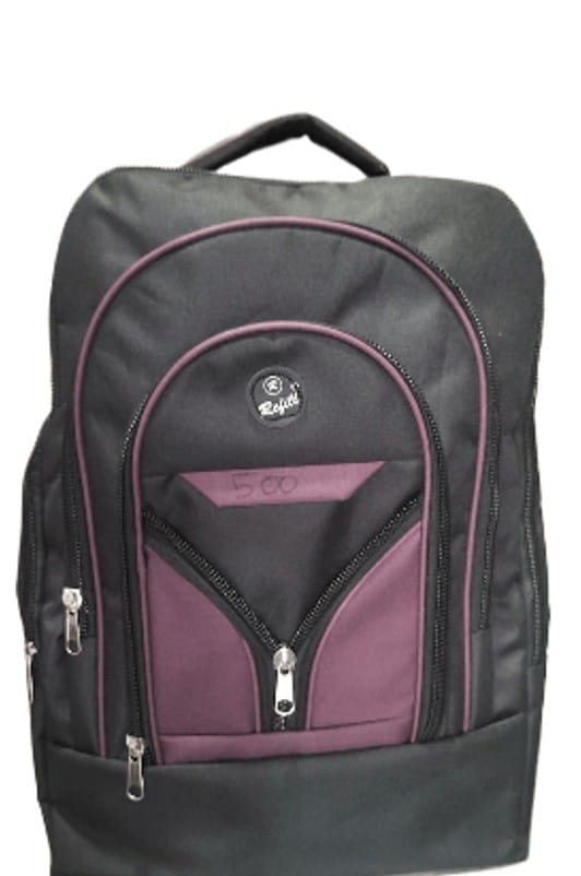 Stylish Black and Purple Backpack with Multiple Pockets