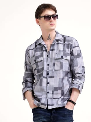 Geovibrance Abstract Grey Shacket Men-S / Gray