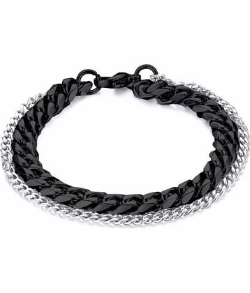 ZIVOM® Double Layered Wrist Wrap Macho Black Silver 316L Surgical Stainless Steel Curb Chain Bracelet for Men Boys