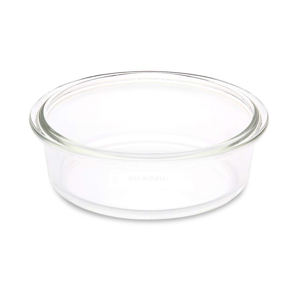 Borosil 1.4 L Easy Grip Baking & Serving Round Shape Cake Dish | Borosilicate Glass Bakeware and Serveware Casserole Dish Tray