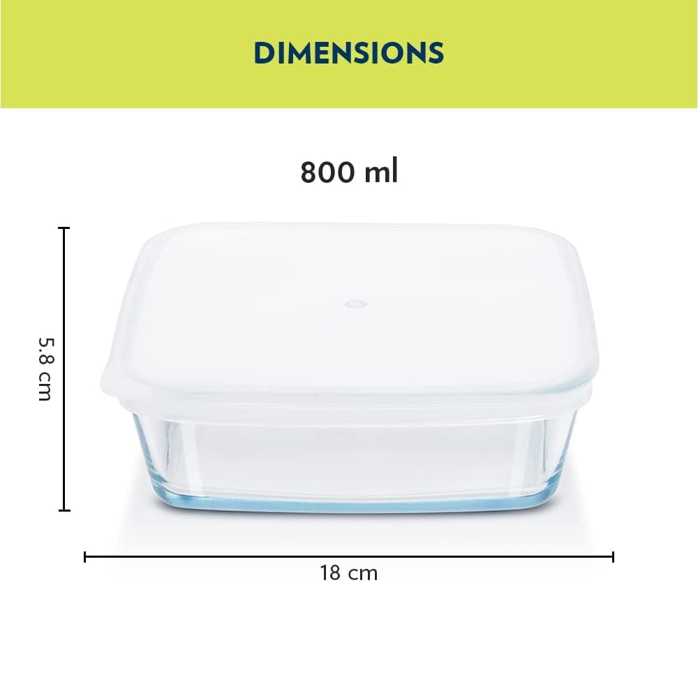 Borosil 800ml Baking & Serving Square Shape Dish with White Lid | Borosilicate Glass Bakeware and Serveware Tray