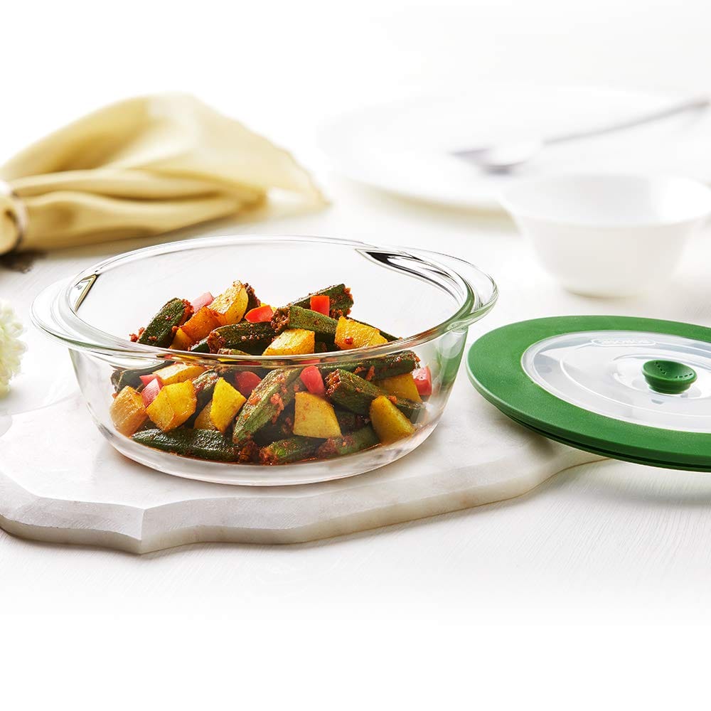 Borosil Glass Dish with Lid, 1pc, 1000ml, Transparent