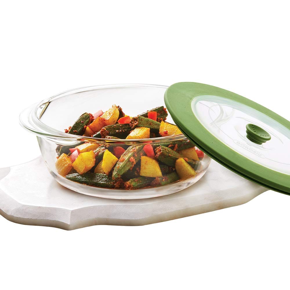 Borosil Glass Dish with Lid, 1pc, 1000ml, Transparent