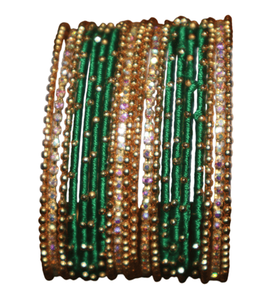Green and Gold Embellished Bangles Set