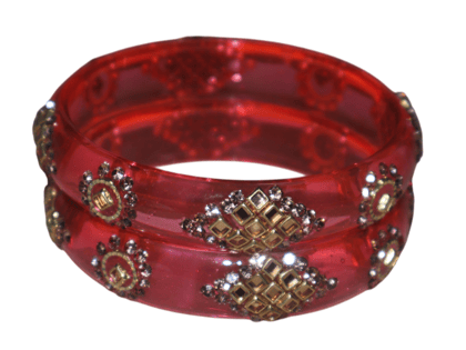 Elegant Red Bangles with Sparkling Embellishments