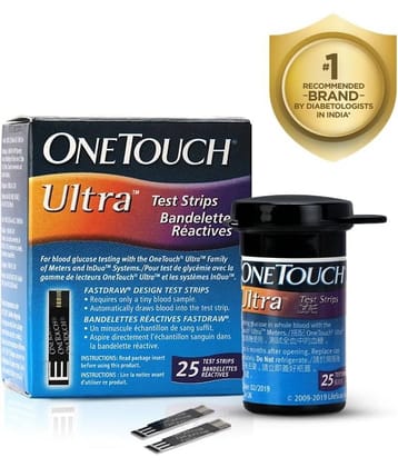 Onetouch Ultra Test Strips | Pack of 25 Strips | For Onetouch Ultra 2 & Ultra Easy Glucometers