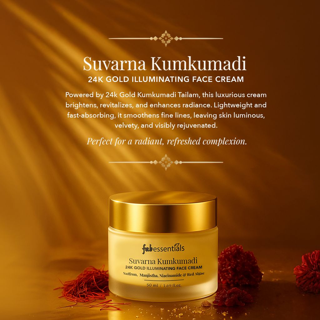 Fabessentials Suvarna Kumkumadi 24K Gold Face Cream 50ml | Brightening Face Cream for Glowing Skin | Face Cream with Saffron, Niacinamide & Red Algae | Illuminating Moisturizer for All Skin Types