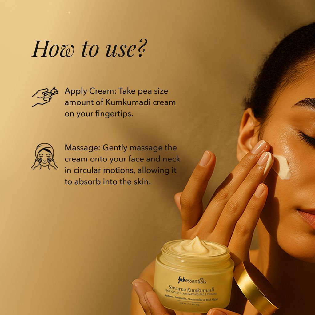 Fabessentials Suvarna Kumkumadi 24K Gold Face Cream 50ml | Brightening Face Cream for Glowing Skin | Face Cream with Saffron, Niacinamide & Red Algae | Illuminating Moisturizer for All Skin Types