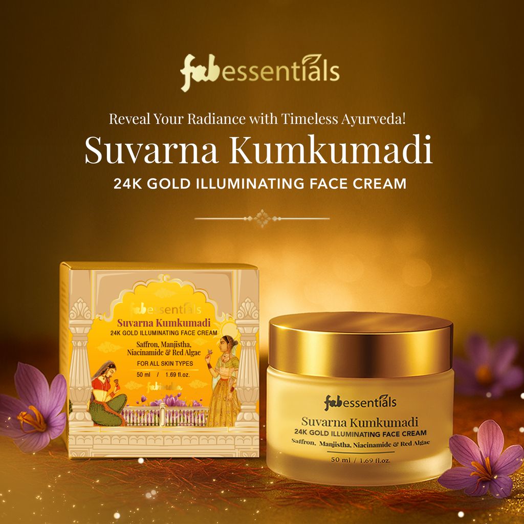 Fabessentials Suvarna Kumkumadi 24K Gold Face Cream 50ml | Brightening Face Cream for Glowing Skin | Face Cream with Saffron, Niacinamide & Red Algae | Illuminating Moisturizer for All Skin Types