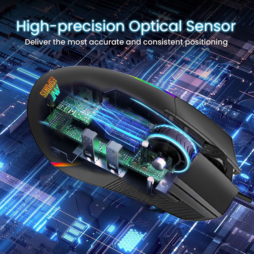 Ant Esports GM380 Wired RGB Gaming Mouse, 12800 DPI Optical Sensor, 6 Programmable Macros, Software Support for Custom Key Config, and RGB 