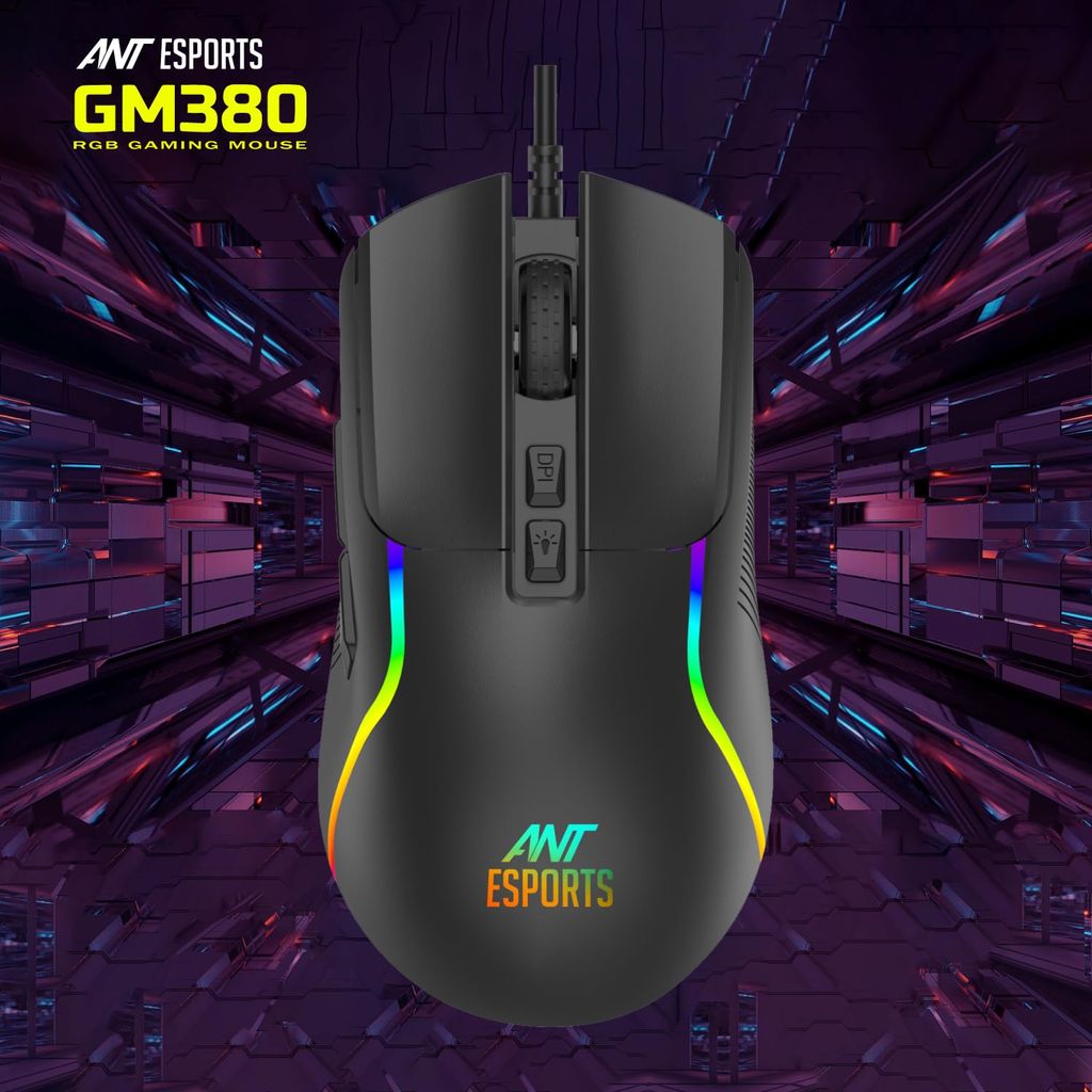 Ant Esports GM380 Wired RGB Gaming Mouse, 12800 DPI Optical Sensor, 6 Programmable Macros, Software Support for Custom Key Config, and RGB 