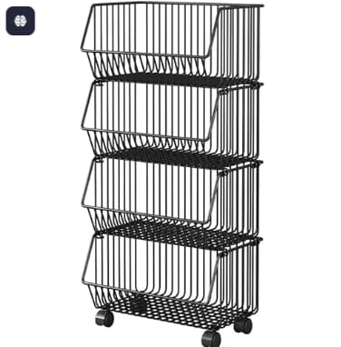 4-Tier Stackable Metal Storage Basket with Wheels