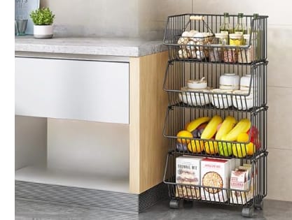 4-Tier Stackable Metal Storage Basket with Wheels