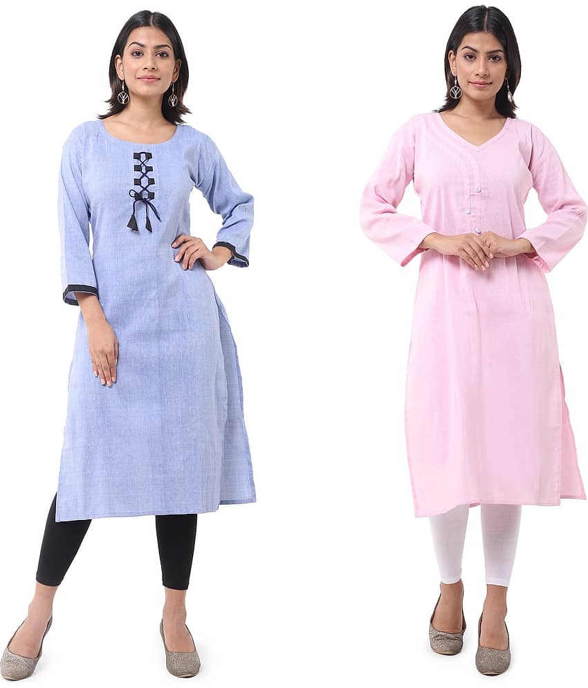 DESHBANDHU DBK - Multicolor Cotton Women's Straight Kurti ( Pack of 2 )
