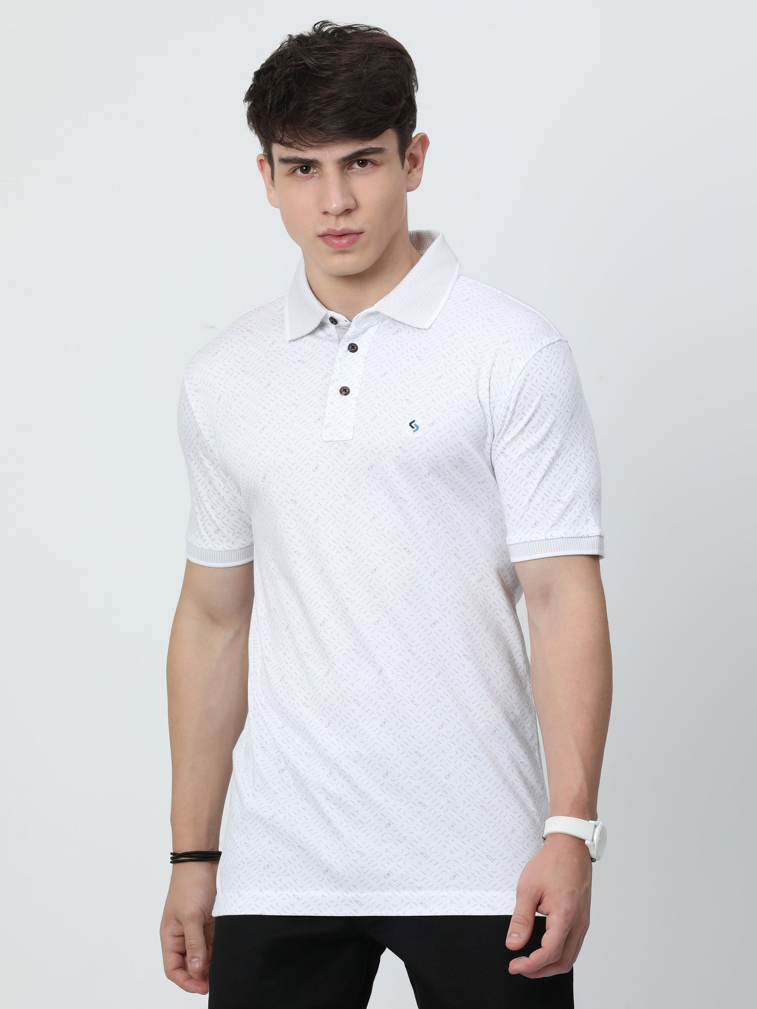 Classic Polo Mens Cotton Half Sleeves Printed Slim Fit Polo Neck White Color T-Shirt | Prm - 786 A Sf P