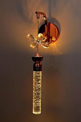 Crystal Gel Pendant Modern 9W LED Crystal Gel Wall Lamp with Gold Finish: Decorative Amber Glass Floral Design, 60cm Gel Light for Living Room – Indoor Sconce, 25L x 10W x 10H cm