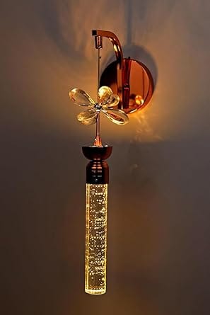 Crystal Gel Pendant Modern 9W LED Crystal Gel Wall Lamp with Gold Finish: Decorative Amber Glass Floral Design, 60cm Gel Light for Living Room – Indoor Sconce, 25L x 10W x 10H cm